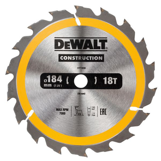 Dewalt DT1938-QZ Sågklinga 184 x 16 mm, 18T