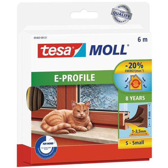 Tesa E-list 05463-00121-00 Tätningslist EPDM, 6 m, 9 mm x 4 mm Brun