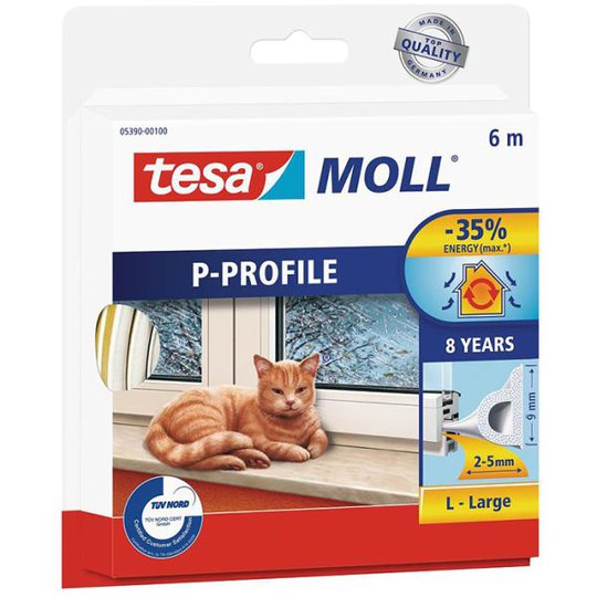 Tesa P-list 05390-00100-00 Tätningslist EPDM, 6 m, 9 mm x 5.5 mm Vit