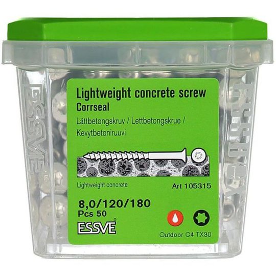 ESSVE CorrSeal TX30 Lättbetongskruv 8,0x180mm, 50-pack