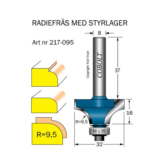 Cobolt 217-095 Avrundningsfräs R=9,5 D=32 L=16