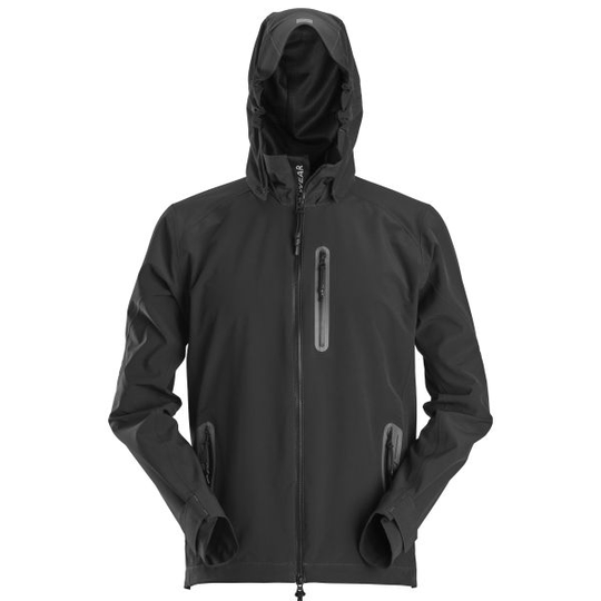 Snickers 1218 FlexiWork Softshelljacka svart, vattentät, avtagbar huva XS