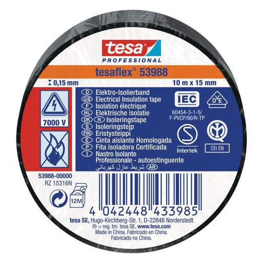 Tesa Tesaflex 53988 Isoleringstejp svart, 10 m x 15 mm