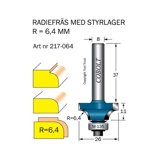 Cobolt 217-064 Avrundningsfräs R=6,4 D=26 L=11