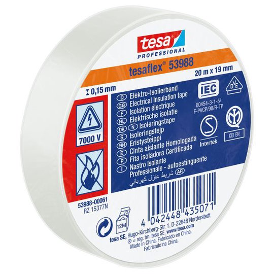 Tesa 53948 El/Isoleringstejp 20 m x 19 mm vit