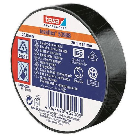 Tesa 53988 Isoleringstejp svart, 20 m x 19 mm