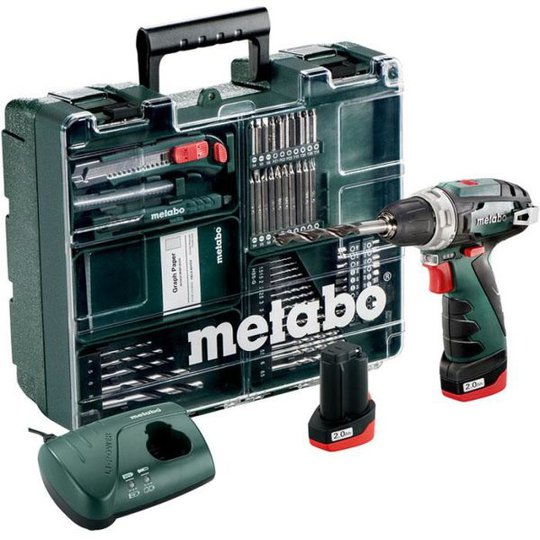 Metabo POWERMAXX BS BASIC SET Borrskruvdragare 2,0Ah batterier, laddare och tillbehör