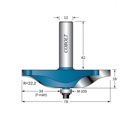 Cobolt 325-078 Frisfräs R=22,2, D=78, L=16, S=12