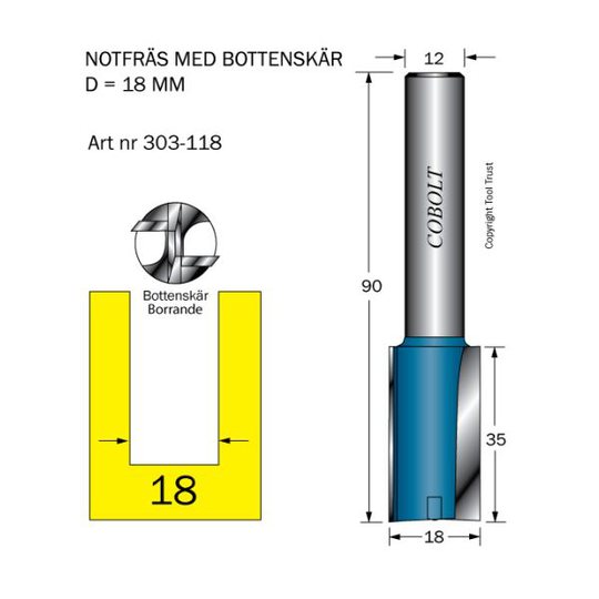 Cobolt 303-118 Notfräs D=18 L=35 TL=90 S=12