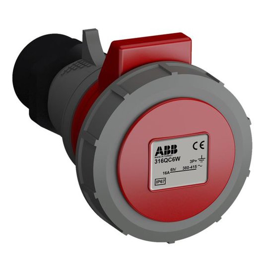 ABB 2CMA102316R1000 Skarvuttag snabbansluten, vibrationsbeständig Röd, 16 A, 4-polig, IP67