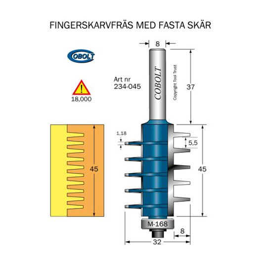 Cobolt 234-045 Fingerskarvfräs med styrlager