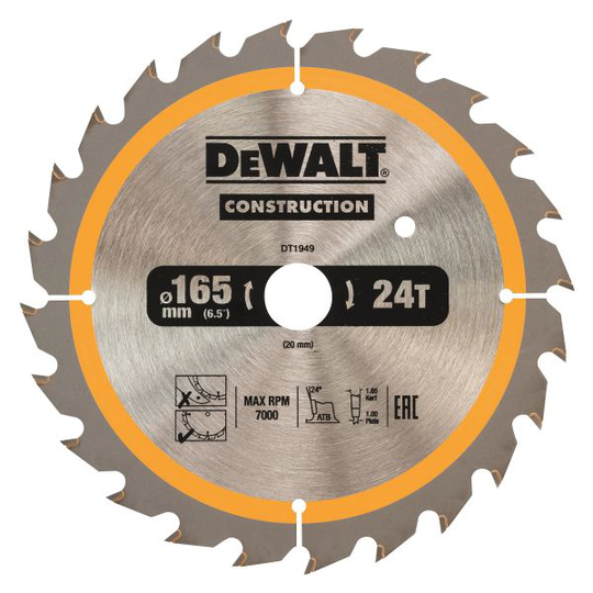 Dewalt DT1949-QZ Sågklinga 24T, 165 x 20 mm