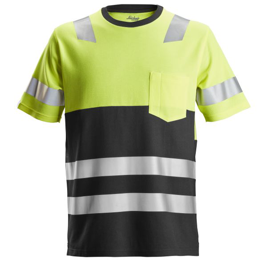 Snickers 2534 AllroundWork T-shirt varsel, gul/svart XS