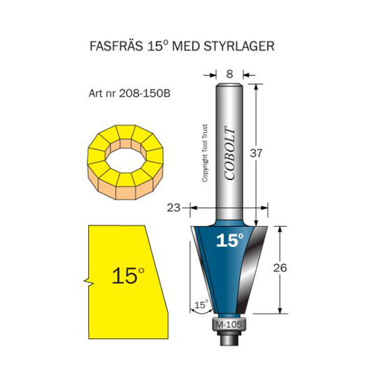 Cobolt 208-150B Fasfräs 15° D=23 L=26 F=6,5 TL=73 S=8