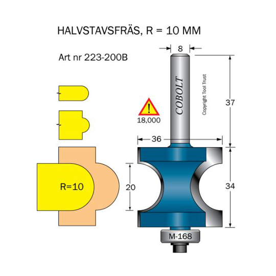 Cobolt 223-200B Halvstavfräs R=10 D=36 L=20/34