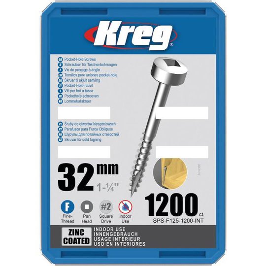 Kreg SML-F125-1200-INT Skruv 32 mm Ø, förzinkad, Maxi-Loc 1200-pack