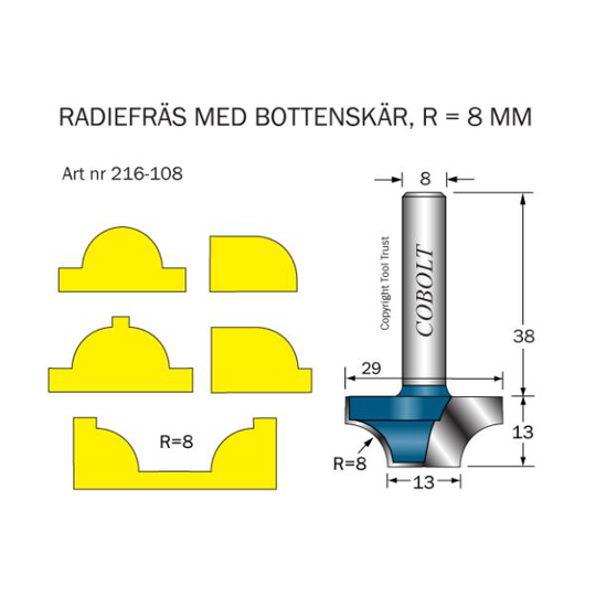 Cobolt 216-108 Radiefräs R=8 D=29/13 L=13