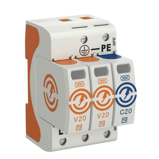 Obo Bettermann 5095252 Överspänningsskydd typ 2, 230V, IP20 V20-2+NPE-280