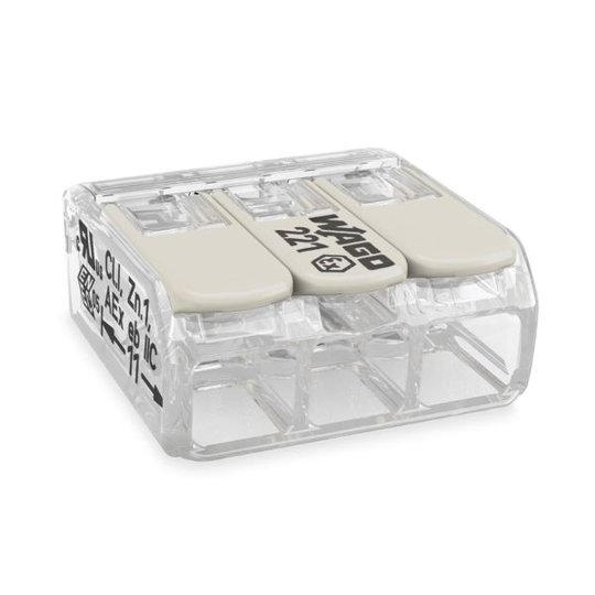 Wago 221-483 Kopplingsklämma transparent, med låsspak 3 klämpositioner, 50-pack