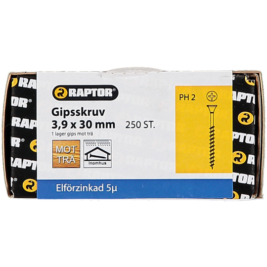 GIPSSKRUV 3,9X30 TRÄ FZB 250ST 1-LAG PH2 RAPTOR | Beijerbygg Byggmaterial