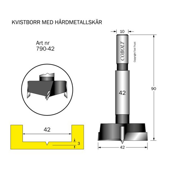Cobolt 790-42 Kvistborr för borrning i hårt slitande material Skärdiameter 42 mm