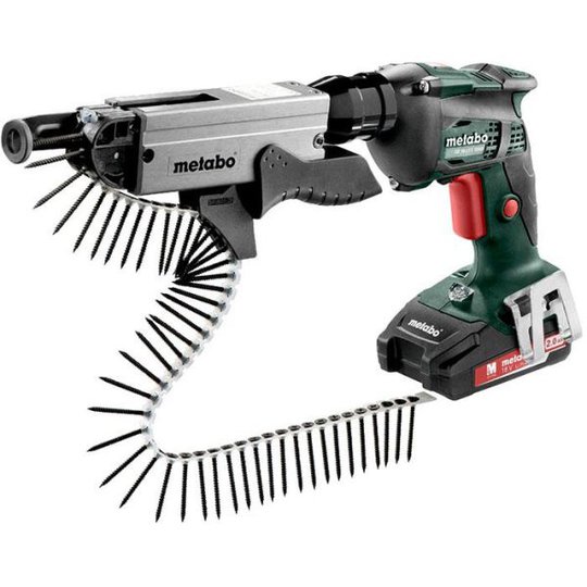 Metabo SE 18 LTX 6000 Gipsskruvdragare med skruvmagasin, batterier och laddare