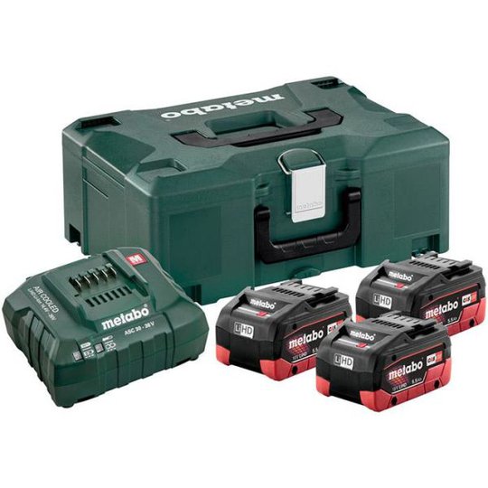 Metabo Bas-set Laddpaket 3st 5,5Ah batterier, laddare och väska