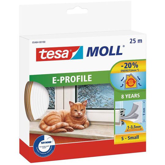 Tesa E-list 05464-00100-00 Tätningslist EPDM, 25 m, 9 mm x 4 mm Vit