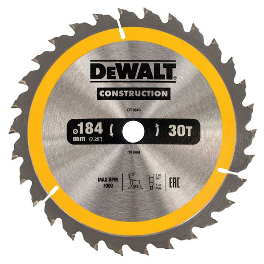 Dewalt DT1940-QZ Sågklinga 184 x 16 mm, 30T