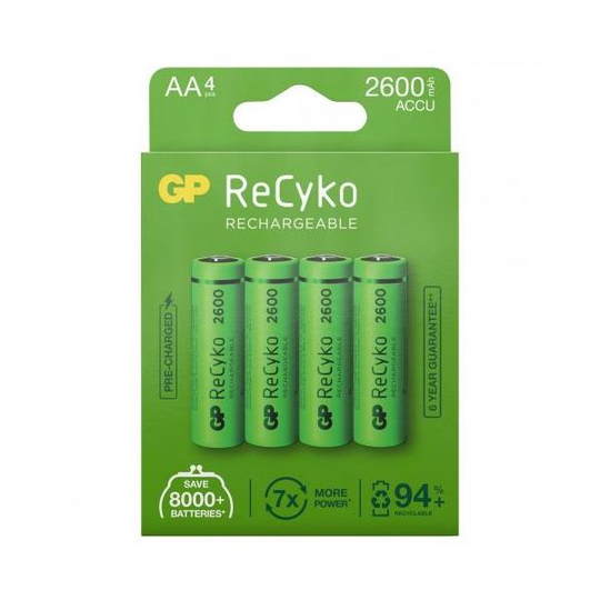 GP Batteries ReCyko 2600 Batteri laddningsbart, AA, 4-pack