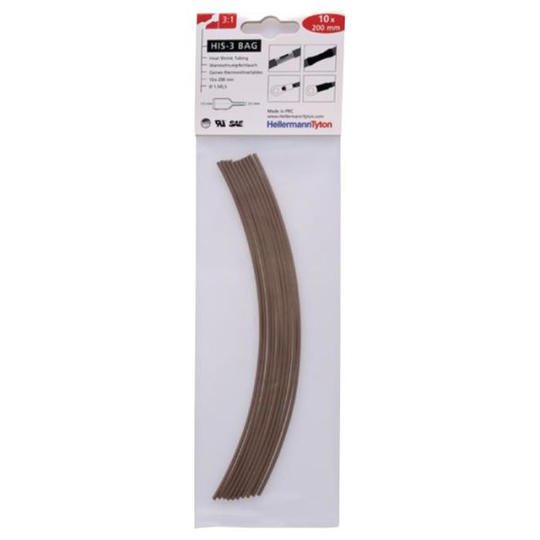 Hellermann Tyton HIS-3 Bag 1,5/0,5 Krympslang 1,5/0,5 x 200 mm, 10-pack Brun