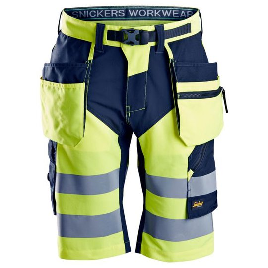 Snickers 6933 FlexiWork Arbetsshorts varsel, gul/marinblå 44