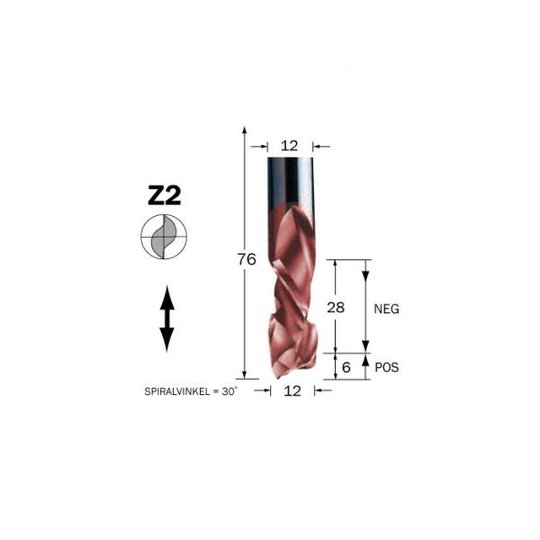 Cobolt 60-156MC Spiralfräs D=12, L=28, TL=76, S=12