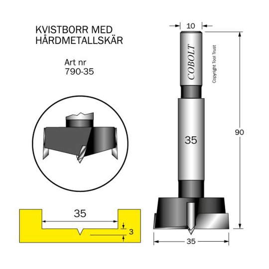 Cobolt 790-35 Kvistborr för borrning i hårt slitande material Skärdiameter 35 mm