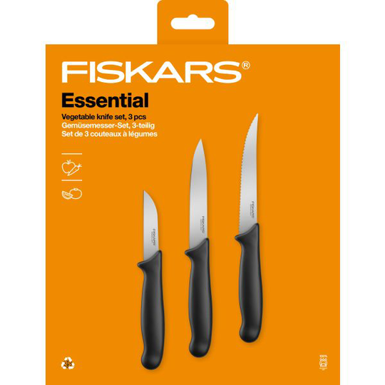 Fiskars Essential 1065584 Knivset grönsaksknivar, 3 delar