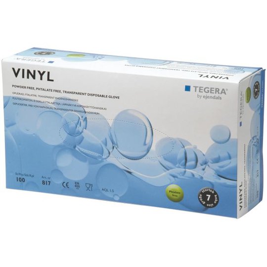 Tegera 817 Engångshandske Vinyl, Opudrad Strl 8, 100-pack