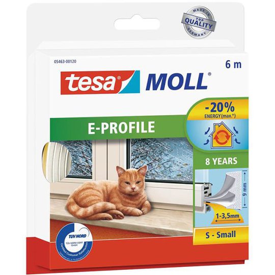 Tesa E-list 05463-00120-00 Tätningslist EPDM, 6 m, 9 mm x 4 mm Vit
