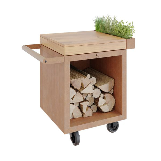 OFYR Mise en Place Table Corten PRO 65 TW Arbetsbord skärbräda i teak Cortenstål