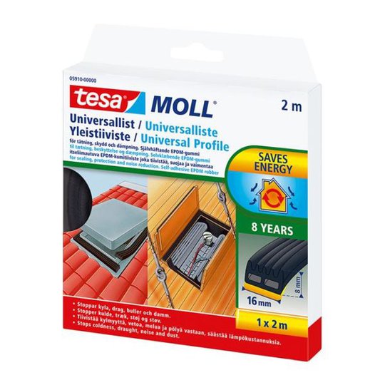Tesa Universal 05910-00000-01 Tätningslist 2 m, 16 mm x 8 mm, svart