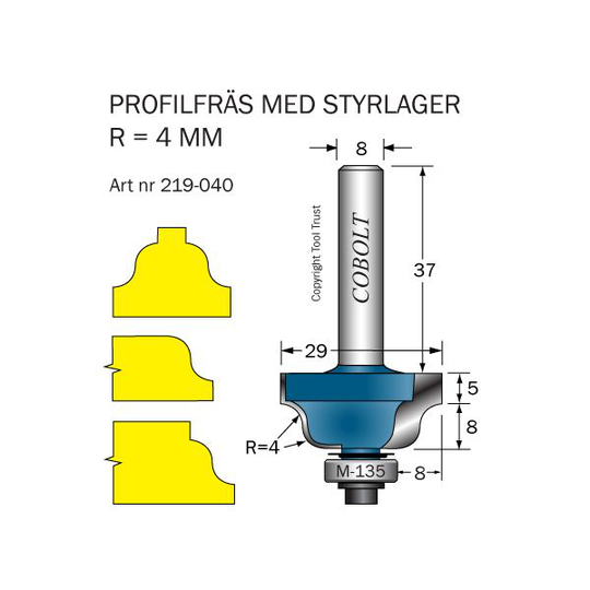 Cobolt 219-040 Profilfräs D=29 L=13 R=4