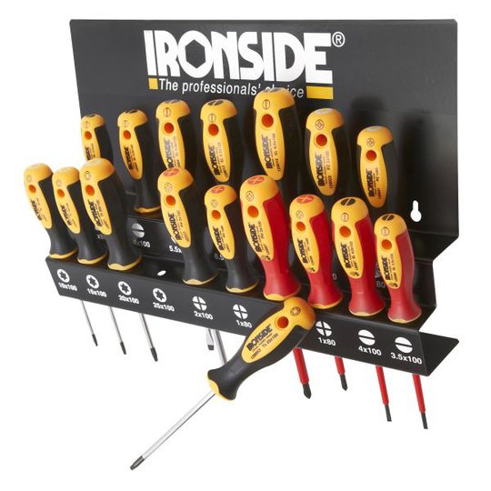 Ironside 120555 Skruvmejselsats 17 delar, med väggställ