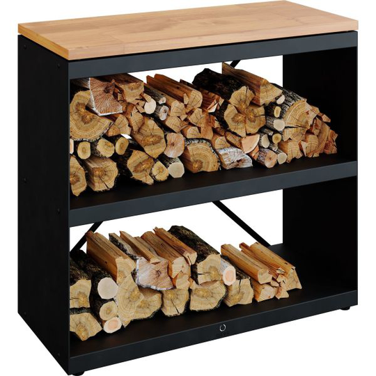 OFYR Wood Storage Dressoir Black Förvaringshylla svartlackerat stål, arbetsskiva i gummiträ