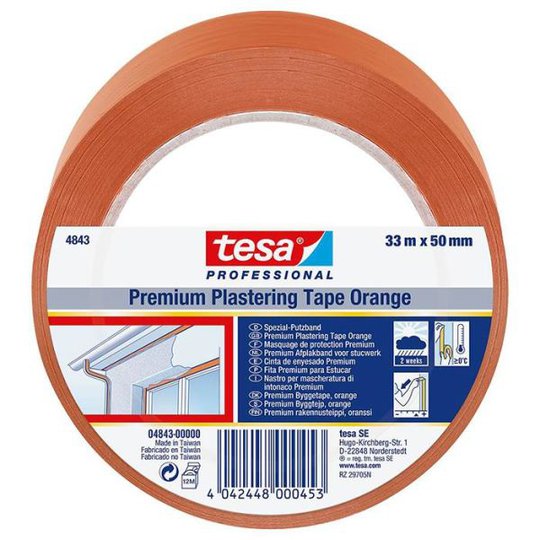 Tesa 4843 Bygg och skyddstejp PVC, UV-resistent, 33 m x 50 mm, orange