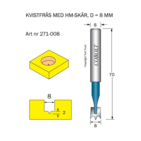 Cobolt 271-008 Kvistfräs D=8 TL=70 S=8