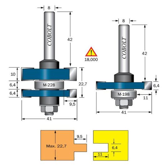 Cobolt 728 Frässats 2 st fräsar