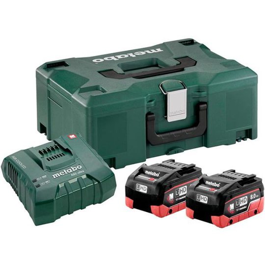 Metabo Bas-set Laddpaket 2st 8,0Ah batterier, laddare och väska