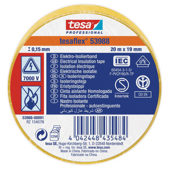 Tesa Tesaflex 53988 Isoleringstejp gul, 20 m x 19 mm
