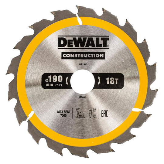 Dewalt DT1943-QZ Sågklinga 190 x 30 mm, 18T