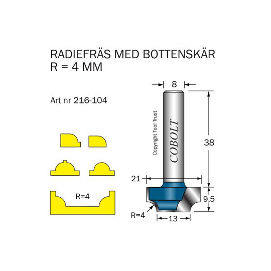 Cobolt 216-104 Radiefräs R=4 D=21/13 L=9,5