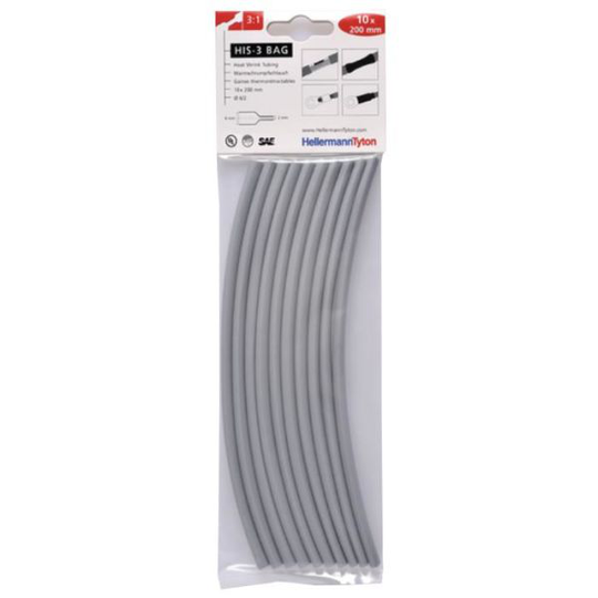 Hellermann Tyton HIS-3 Bag 6/2 Krympslang 6/2 x 200 mm, 10-pack Grå